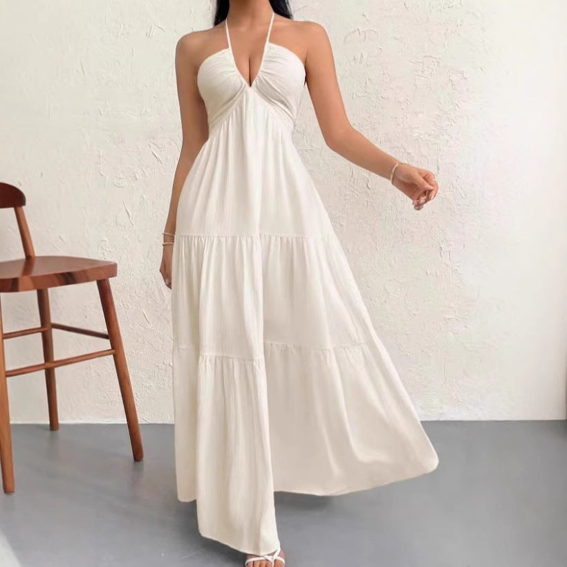Sleeveless Long Summer Dress, Summer 2026 Trend, Vacation Ready – Backless Halter Suspender Maxi Dress
