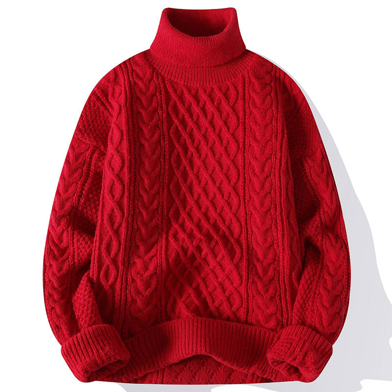 Men's Warm Turtleneck Sweater - Oversized Cable Knit, Wool