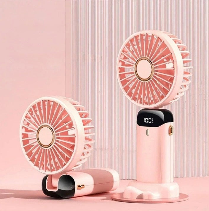 Hand-Held Mini Fan 3000mAh Travel-Friendly USB Battery-Powered Desk Fan 5 Speed Neck Hanging Outdoor Display Screen