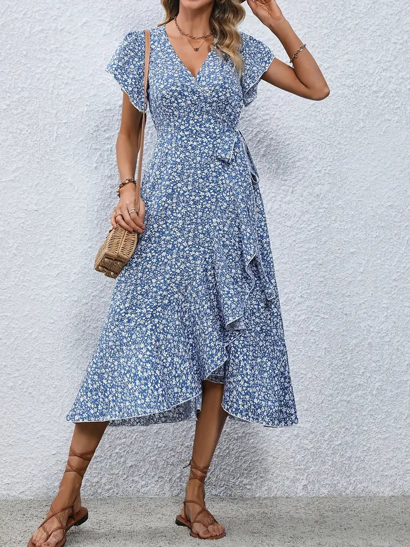 Elegant Womens Dress with Flutter Sleeves and Wrap Detail - Perfect for Wedding Guests and Summer Events-5