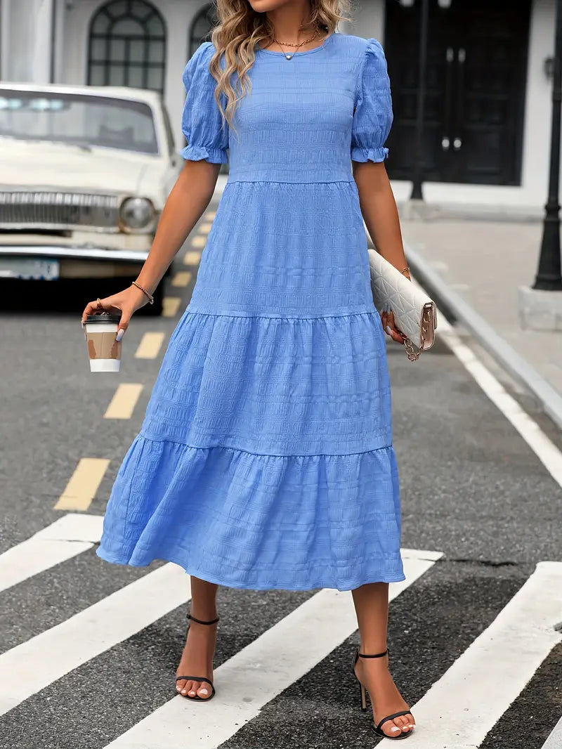 Variant image for Boho Women's Dress with Puffed Sleeves, Gathered Design, Breathable Fabric, Available in Multiple Colors-9