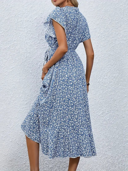 Elegant Womens Dress with Flutter Sleeves and Wrap Detail - Perfect for Wedding Guests and Summer Events-6