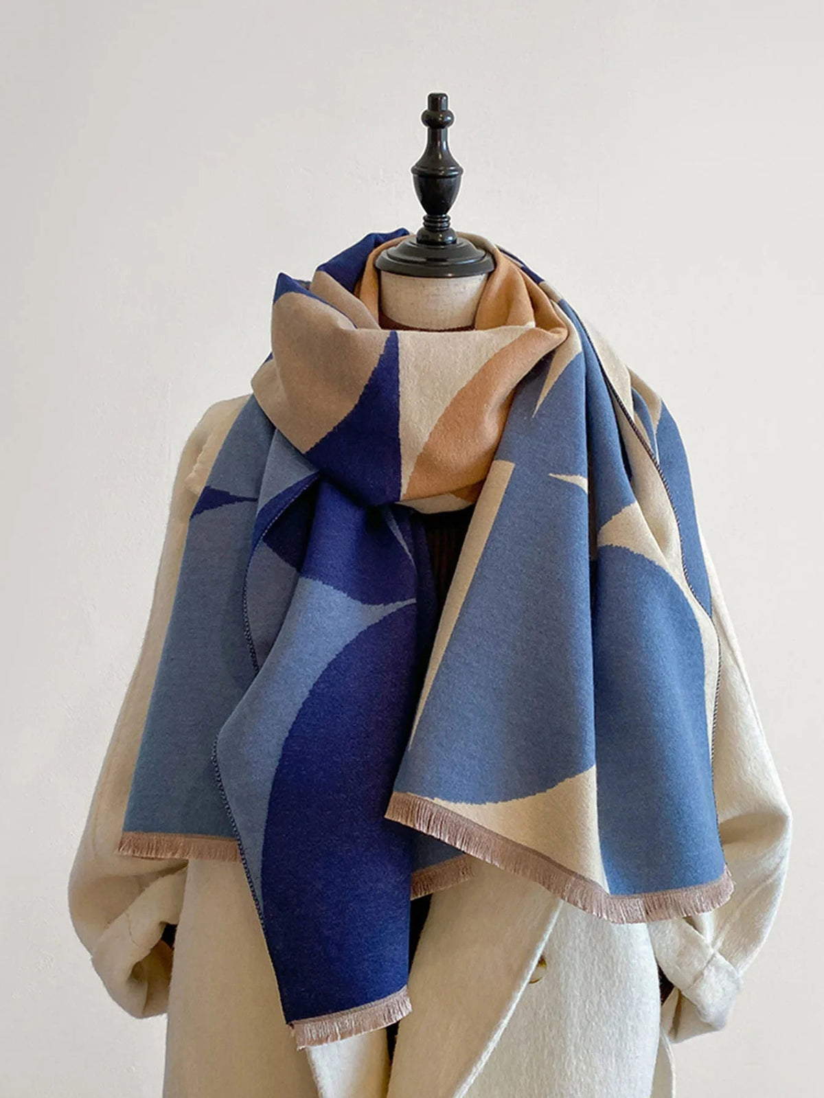 Oversized Womens Scarf - Reversible Patterned Cashmere