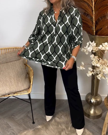Elegant Women's Blouse with Geometric Pattern, Comfortable Stretch Cotton Summer Top for Versatile Styling-4