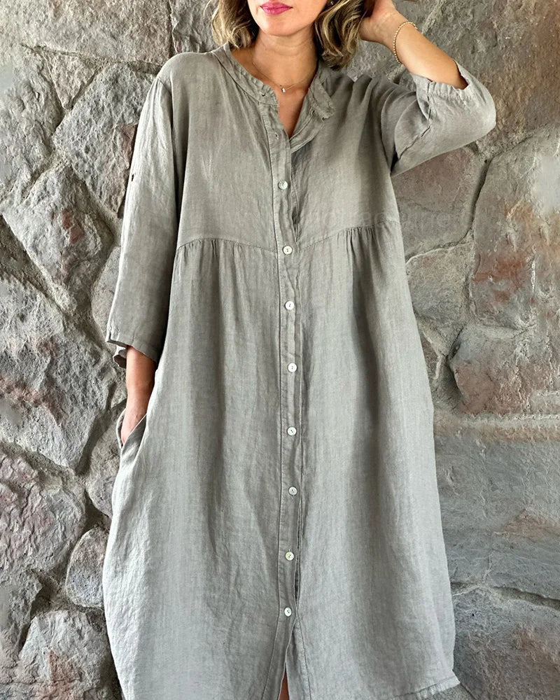 Linen Shirt Dress for Women, Lightweight and Breathable Summer Style, Knee-Length Relaxed Fit, Available in Multiple Colors-4