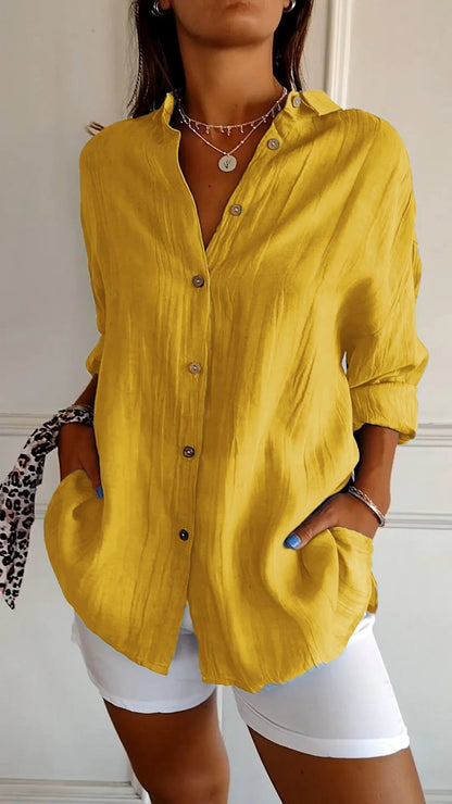 Chic Women's Blouse with Flattering Cut, Versatile Style, Long Sleeve Summer Top for Women, Machine Washable-5