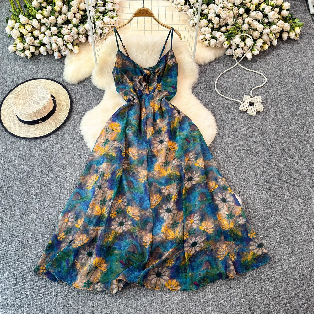 v-neck strap, adjustable waist, floral print, for summer – Light women's dress