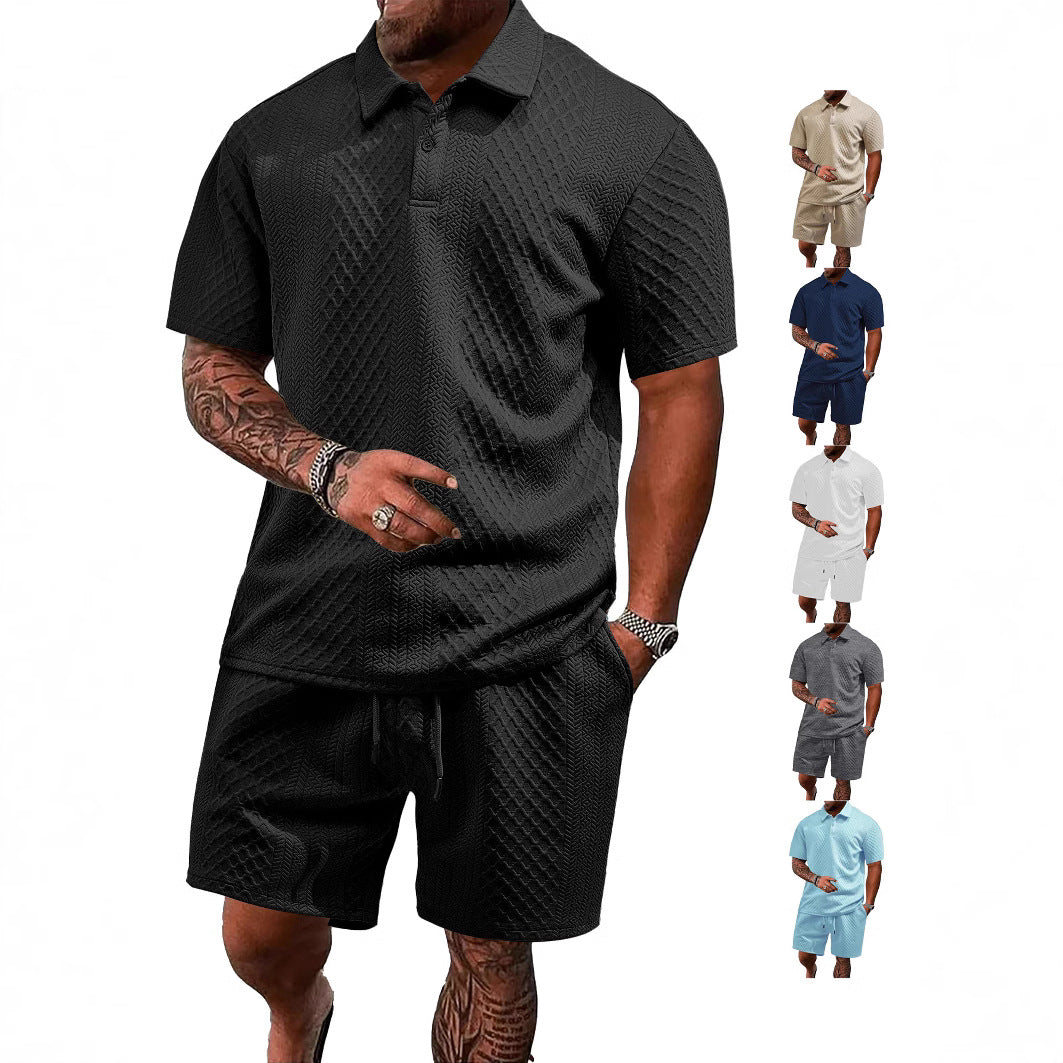 durable textured pattern, polyester, for casual wear – Breathable men's polo shirt and shorts set