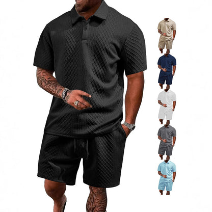 durable textured pattern, polyester, for casual wear – Breathable men's polo shirt and shorts set
