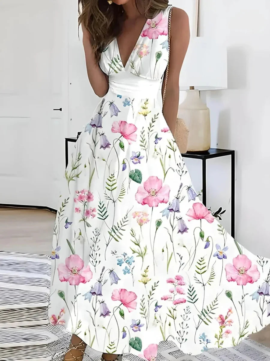 Elegant Floral Petal Dress for Women, Lightweight Summer Wedding Guest Dress with Adjustable Belt and Delicate Neckline-3