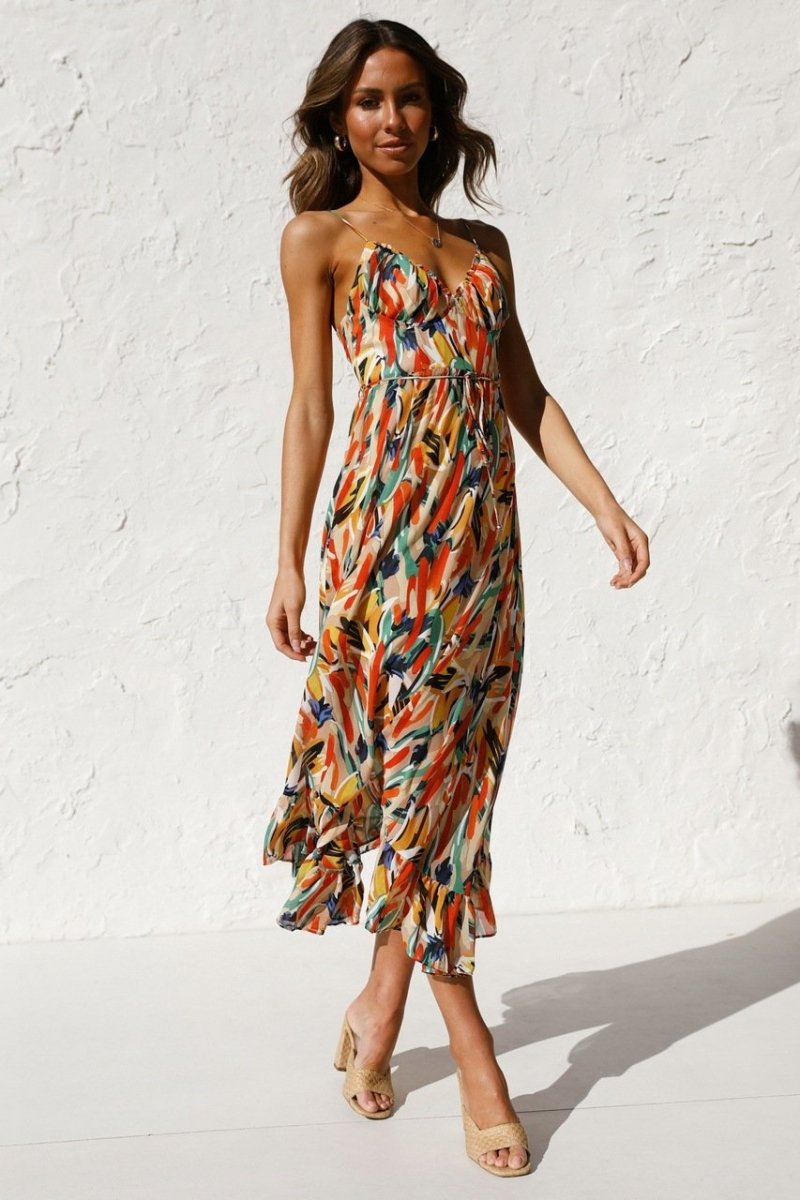 Colorful Midi Dress for Women, Chic Print Summer Dress, Elegant Design, Vibrant Colors, Versatile Style, S-XL Sizes Available-2