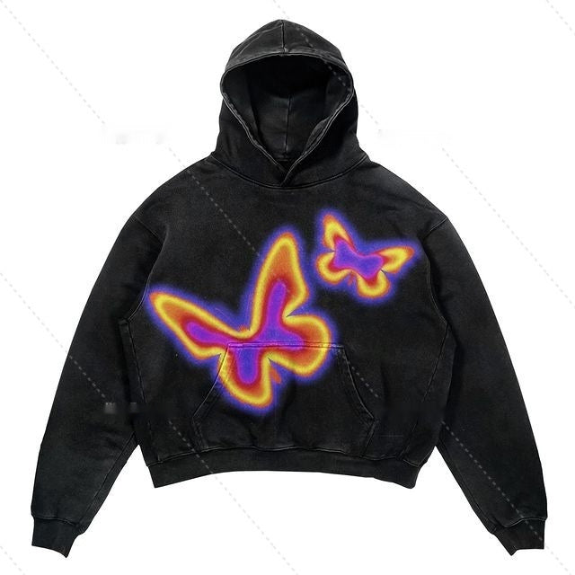 Relaxed Warm Hoodie - Cropped Pullover Polyester Streetwear