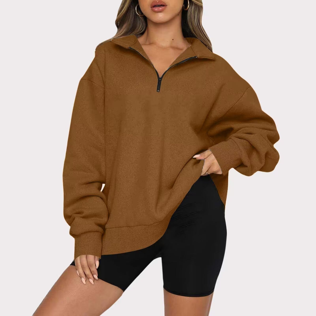 Light Women Zip Sweatshirt - Oversized Pullover Casual