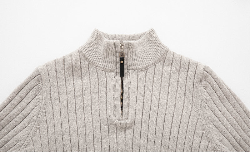 Men's Fitted Half Turtleneck Zip Sweater - Ribbed Knit
