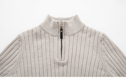 Men's Fitted Half Turtleneck Zip Sweater - Ribbed Knit