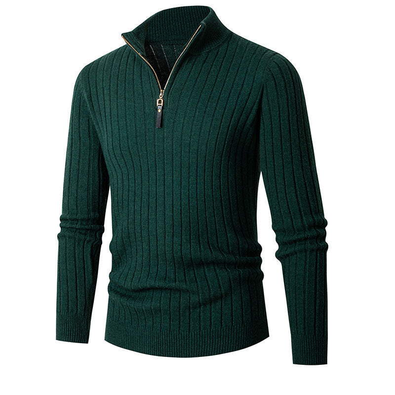 Men's Fitted Half Turtleneck Zip Sweater - Ribbed Knit