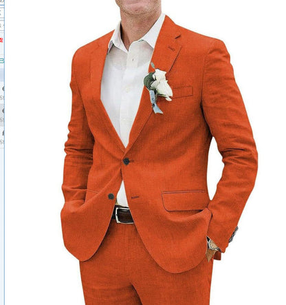 Light men's two-piece suit - slim fit, linen blend, for business banquets and events