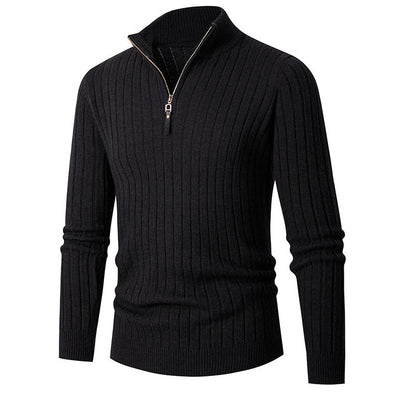 Men's Fitted Half Turtleneck Zip Sweater - Ribbed Knit