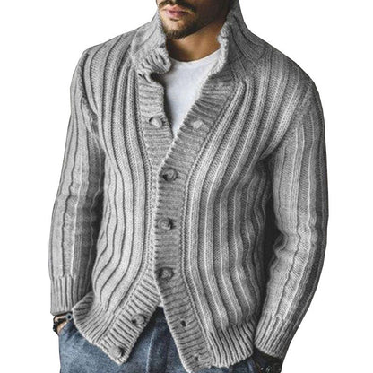 Warm Timeless Men's Cardigan - Shawl Collar, Wool Blend