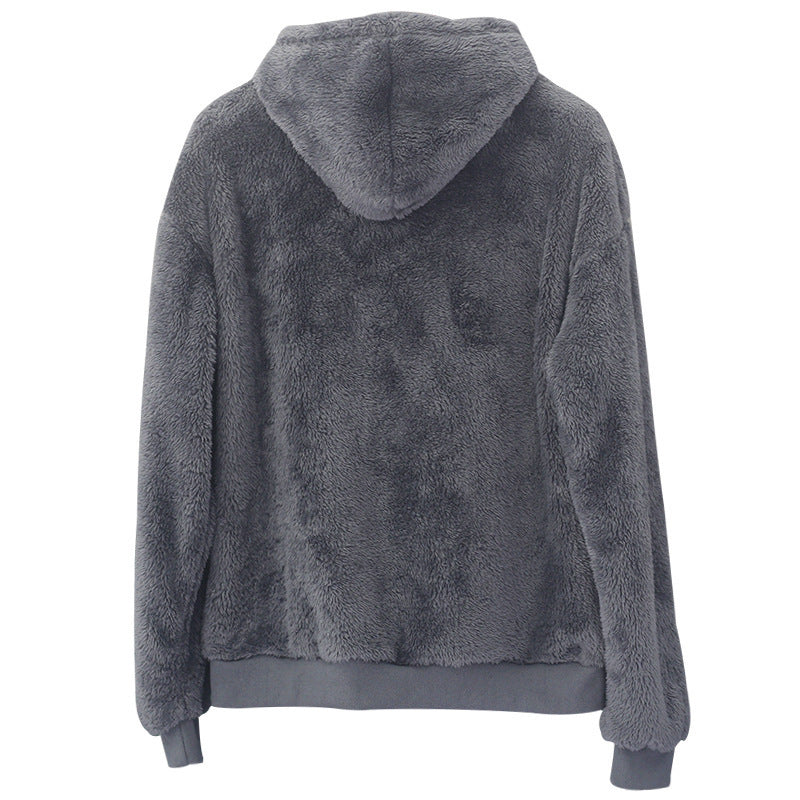 Plush Relaxed Men's Hoodie - Pullover, Double Velvet, Winter