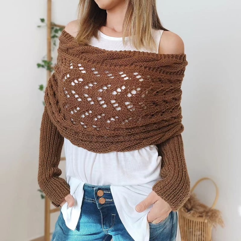 Plush Women’s Scarf - Openwork Rectangular, Knit, For Winter