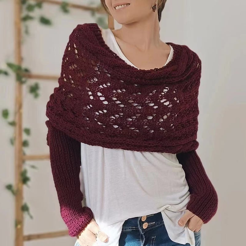 Plush Women’s Scarf - Openwork Rectangular, Knit, For Winter