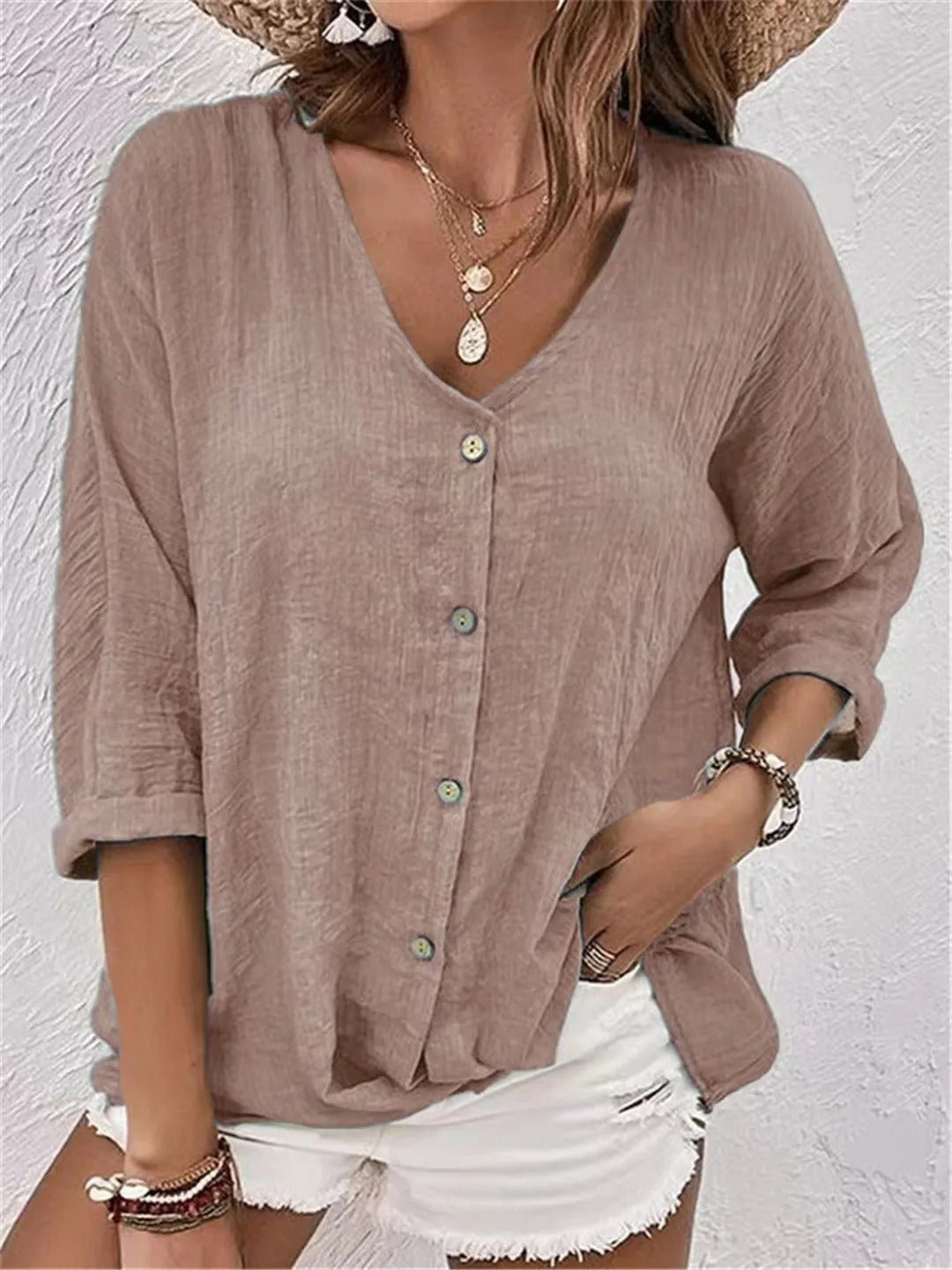 Variant image for V-Neck Button-Up Women's Top - Lightweight Blouse for Women, Versatile Casual Elegance, Flattering Fit, Sizes S-3XL-29