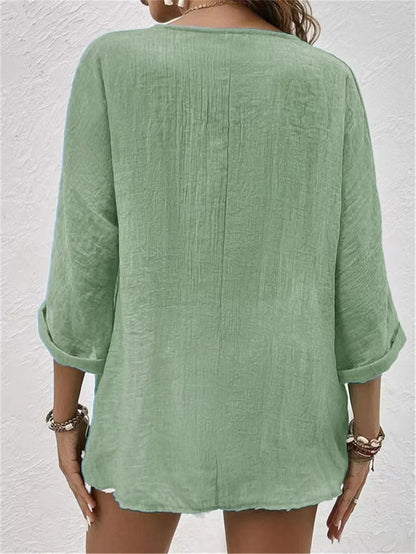 V-Neck Button-Up Women's Top - Lightweight Blouse for Women, Versatile Casual Elegance, Flattering Fit, Sizes S-3XL-3