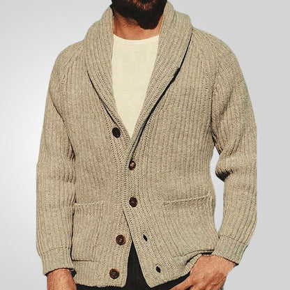 Plush Men's Shawl Collar Cardigan - Rib Knit, Spring Fall