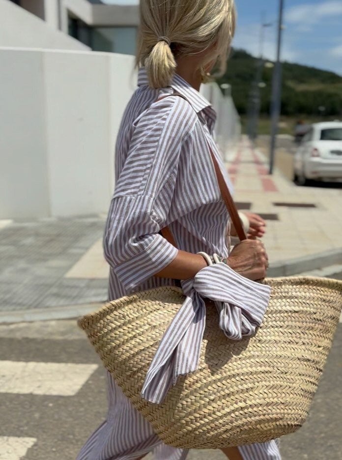 Classic Striped Women's Dress with Lace Trim, Elegant Summer Dress for Versatile Styling-2