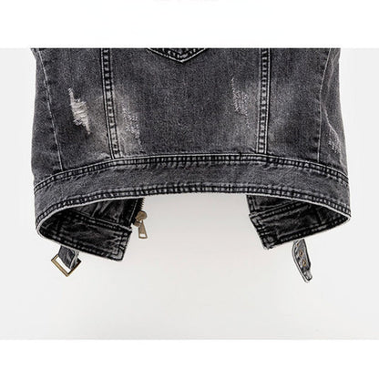 Women's Fitted Denim Vest - Moto Crop, Distressed, Casual