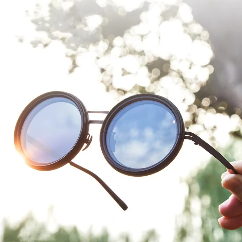 1-9 Flexible Tint Polarized Sunglasses with Integrated ND Filter Lenses, Retro Round Design for Men Women