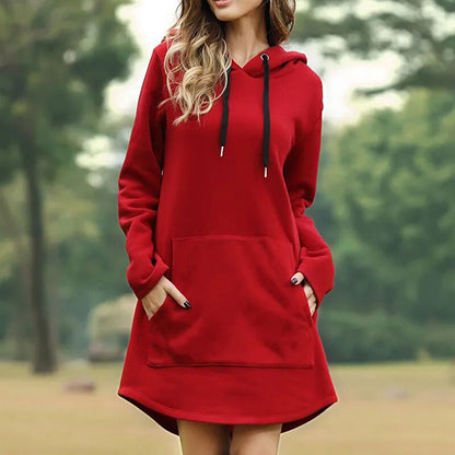 Plush Cozy Women's Hoodie Dress - Longline Brushed Knit