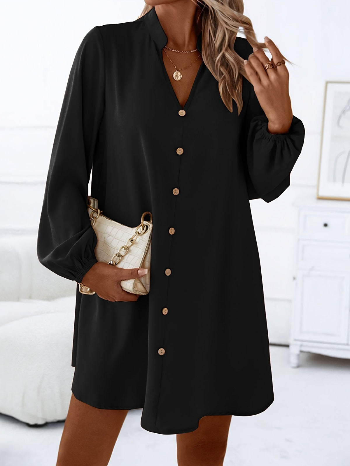 Variant image for Airy Casual V-Neck Long Sleeve Dress for Women, Loose Fit Summer Midi Dress in Multiple Colors-6