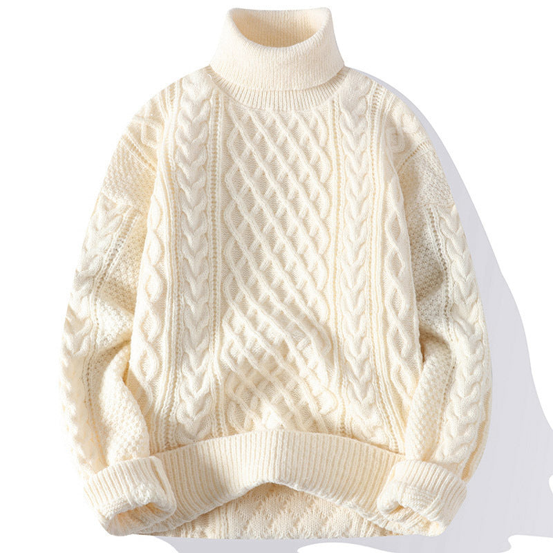 Mens Warm Turtleneck Sweater - Relaxed Cable Knit, Winter