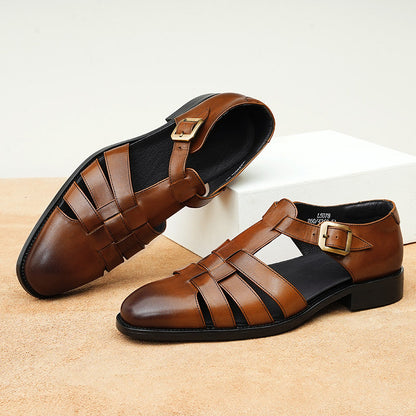 men's Breathable sandals - three-strap, genuine leather, for summer business casual