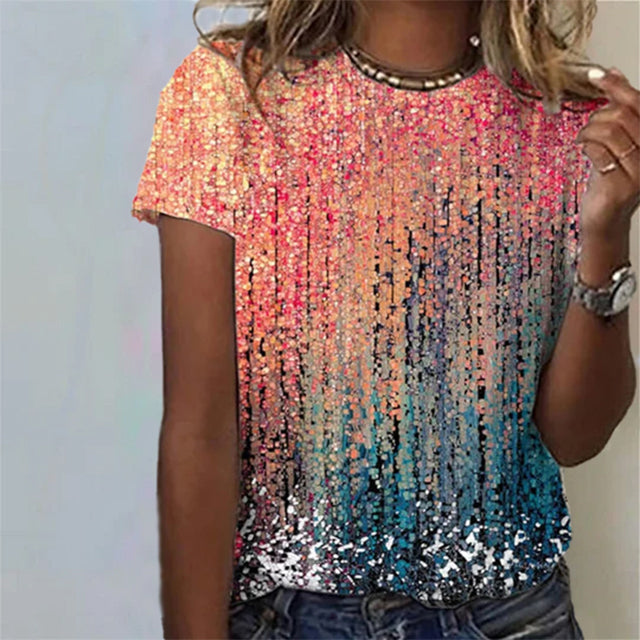 Stylish Color Gradient T-Shirt for Men, Short Sleeve Round Neck Cotton-Polyester Blend Graphic Tee-1