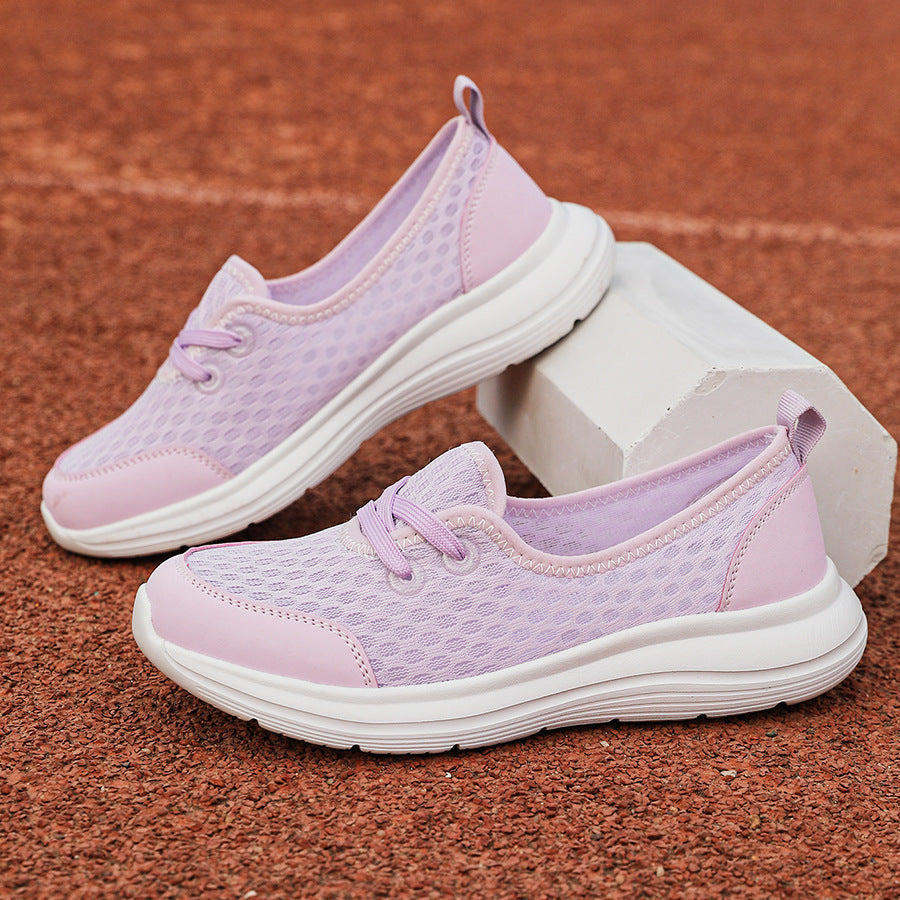 Light Breathable Women’s Lace-Up Sneakers - Low-Profile Round-Toe, Mesh Upper, For Regular Wear