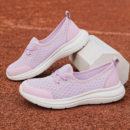 Light Breathable Women’s Lace-Up Sneakers - Low-Profile Round-Toe, Mesh Upper, For Regular Wear