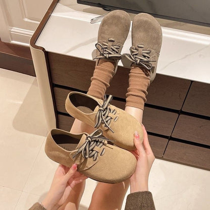 Light women's flats - lace-up, round-toe, suede, casual everyday all-day wear