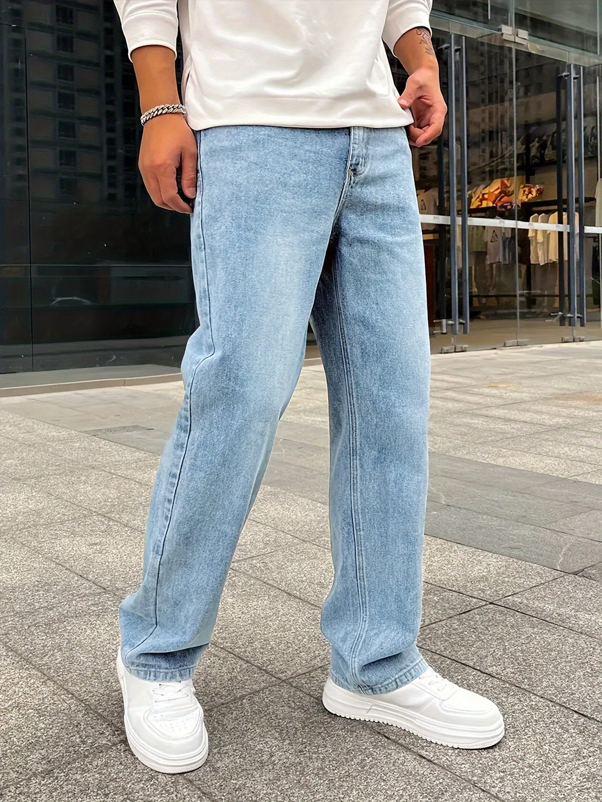 Comfortable Men's Loose Fit Jeans with Straight Legs, Cotton Blend, Versatile Style for Casual and Formal Wear-2