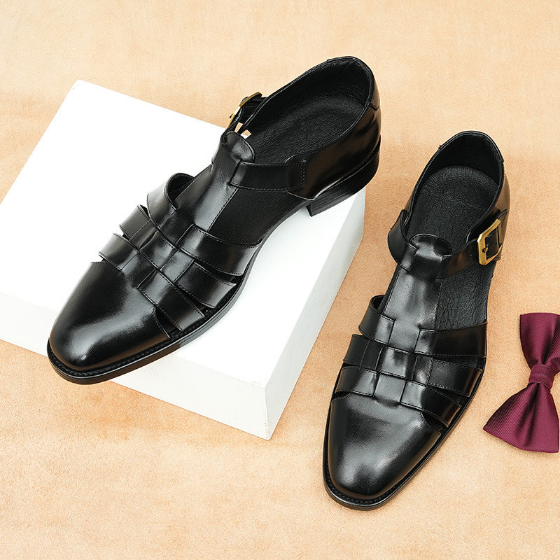 men's Breathable sandals - three-strap, genuine leather, for summer business casual