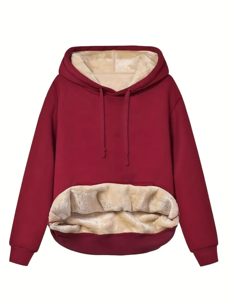Cozy Warm Women’s Hooded Pullover - Relaxed Sherpa Lined