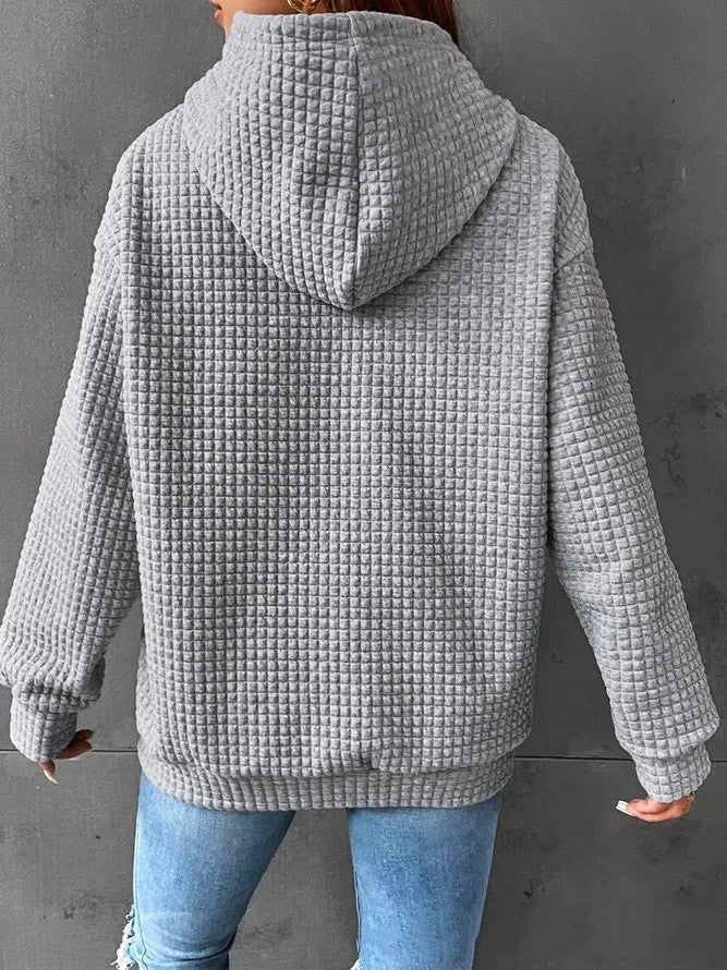 Plush Cozy Women’s Hoodie Sweater - Waffle Knit Layering