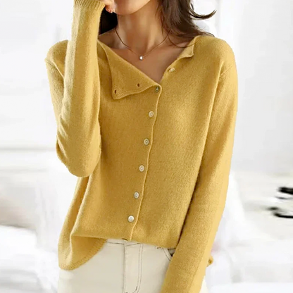 Plush Women's Button Sweater- Asymmetric Slouchy Brushed Knit