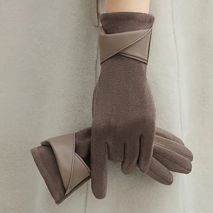 Women's Warm Winter Gloves - Faux Leather Cuff, Fleece