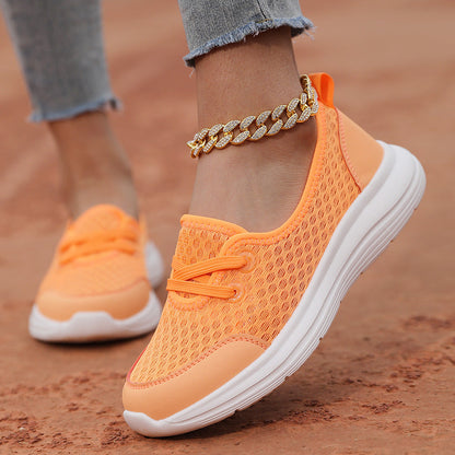 Light Breathable Women’s Lace-Up Sneakers - Low-Profile Round-Toe, Mesh Upper, For Regular Wear