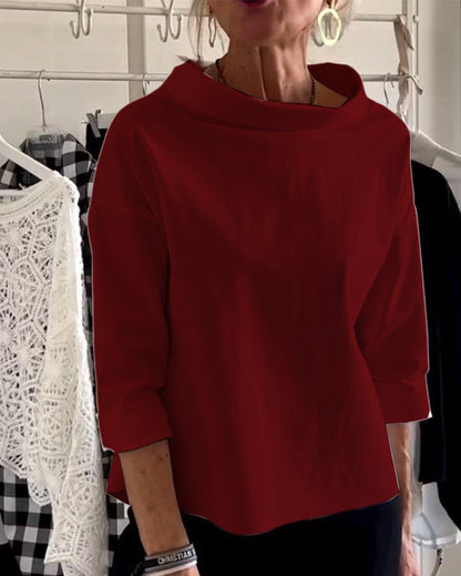 Variant image for Elegant Women's Blouse with Loose Turtleneck, Cotton-Polyester Blend Long Sleeve Top for Summer and Autumn-37