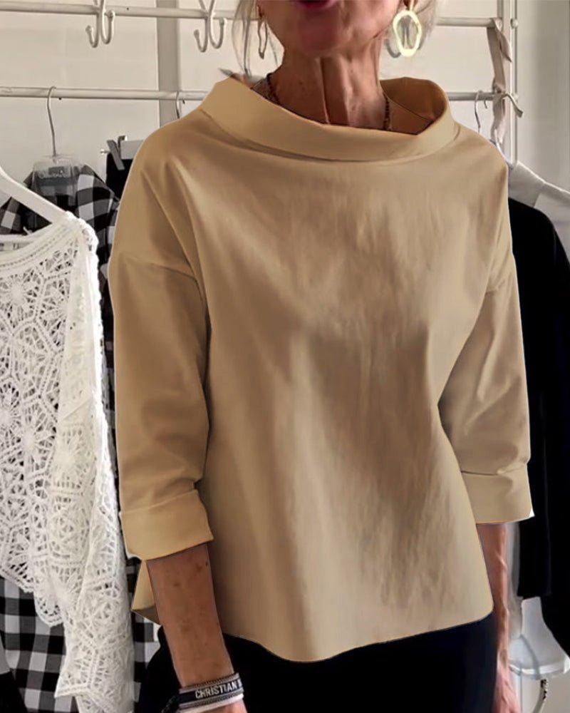 Variant image for Elegant Women's Blouse with Loose Turtleneck, Cotton-Polyester Blend Long Sleeve Top for Summer and Autumn-31