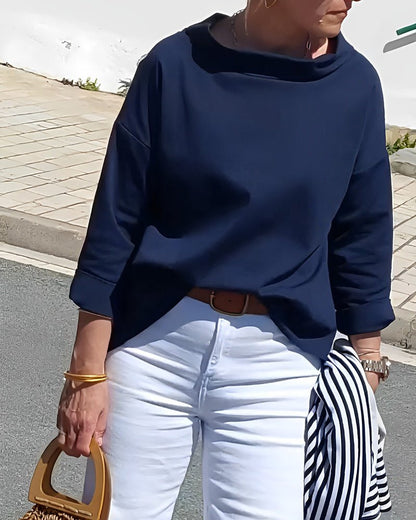 Variant image for Elegant Women's Blouse with Loose Turtleneck, Cotton-Polyester Blend Long Sleeve Top for Summer and Autumn-43